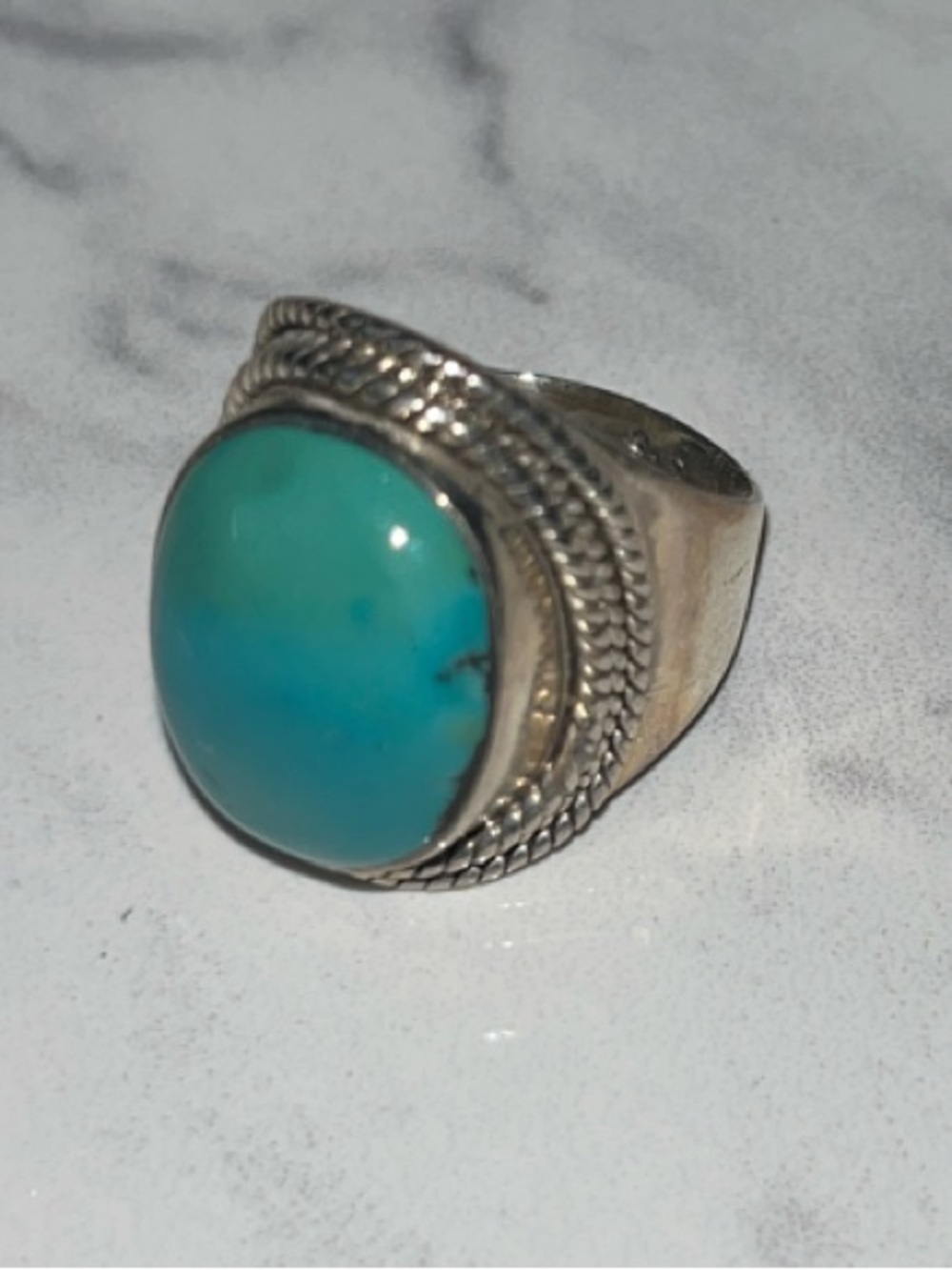 Turquoise Stone Sterling Silver Ring - size 6.5